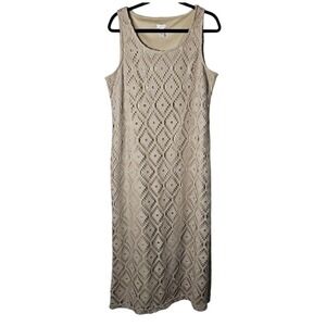 Chico's 3 XL Beige Maxi Dress Open Knit Lined‎ Sleeveless Coastal Beachy Neutral